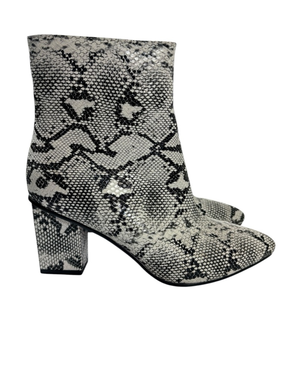 Snake Print Ankle Boots Block Heel Pointed Toe Size 10 Side Zip Wetkiss